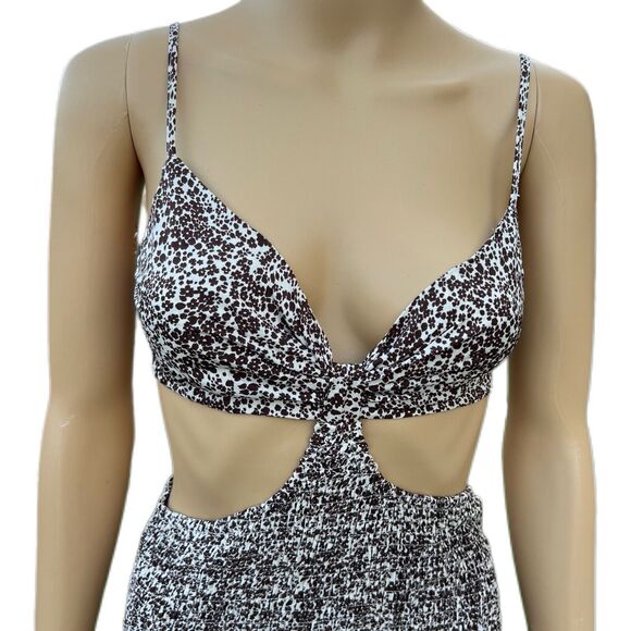 Blush BJ Brown Floral Spaghetti Strap Mini Cut-out Smocked Summer Dress Small - Picture 8 of 10